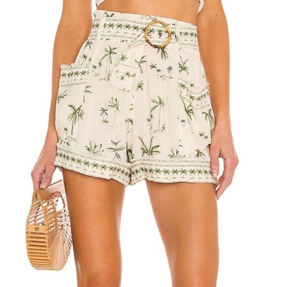 Show Me Your MuMu Pants - Show Me Your MuMu Disilvio Linen Blend Palm Tree High Waist Shorts Large